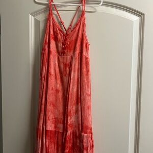 Red Tie-Dye Strappy Dress